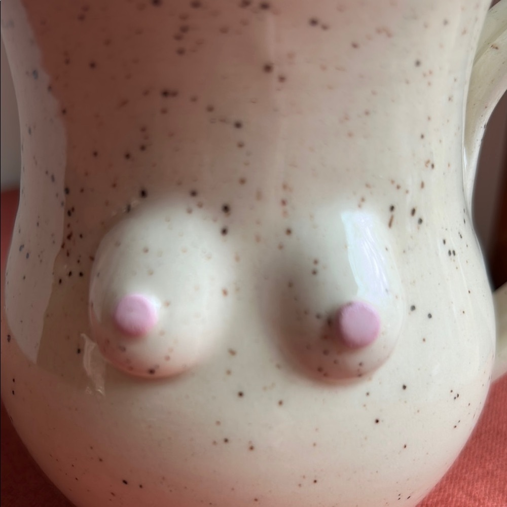 Cream and Pink Handcrafted Ceramic Mug with Rustic Charm - Picture 5 of 11